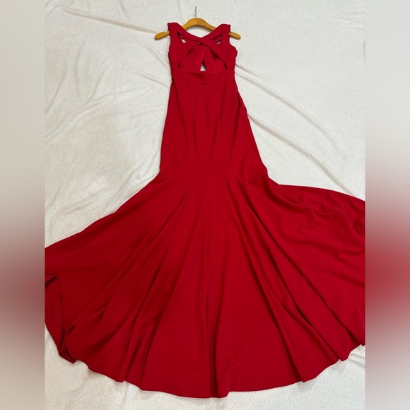 Jovani Red Criss Cross mermaid Prom Deess - Picture 11 of 14